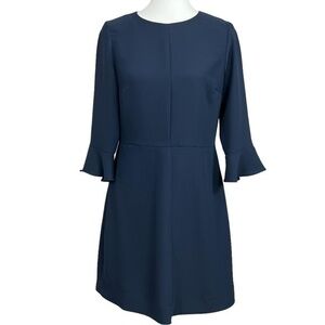 Banana Republic Solid Navy Crepe Flounce Sleeve Shift Dress Size 6